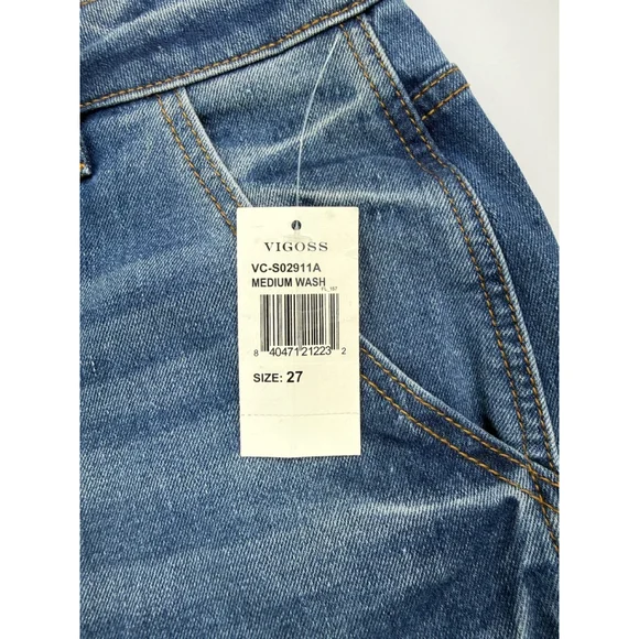 VIGOSS Women's Carpenter Denim Jean Shorts Size 27 Raw Hem Stretch High Waisted - Picture 3 of 8
